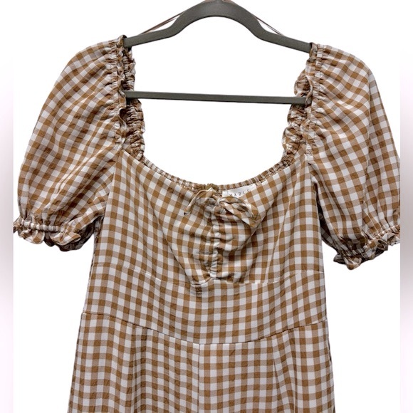 Mable Amaya gingham plaid puff short sleeve jumpsuit, cognac, small - Picture 6 of 11